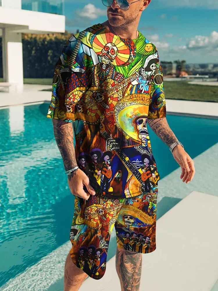 Summer Tracksuit 2 Piece Outfit Male 3D Color