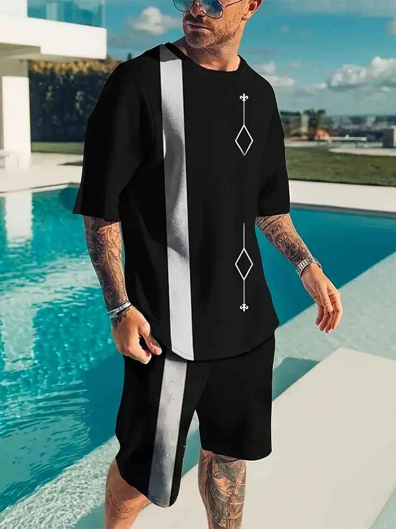 Summer Tracksuit 2 Piece Outfit Male 3D Color