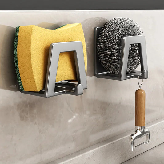 Stainless Steel Sponge Holder Self Adhesive Sink Drain Drying Sponges Racks Shelf Kitchen Storage Wall Hooks