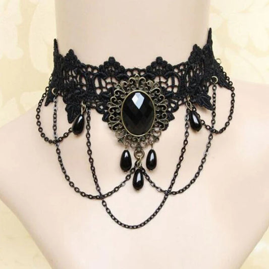 New Sexy Gothic Chokers Crystal Black Lace Neck Choker Necklace